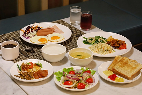 Breakfast buffet selection at Baan Koon